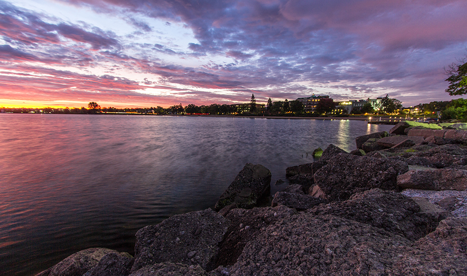 Downtown Traverse City Coastal Sunrise. Morning sunrise over the